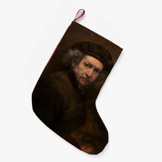 Rembrandt Self Portrait: Dutch Golden Age Painter Small Christmas Stocking (Front (Hanging))