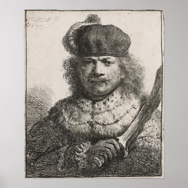 Rembrandt - Self-Portrait With Raised Sabre 1634 Poster (Front)