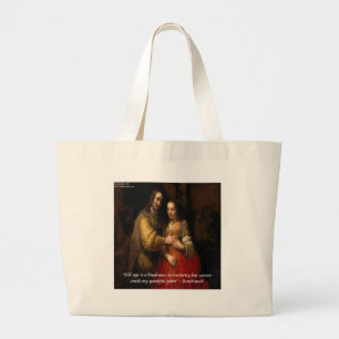 Rembrandt "The Jewish Bride" & Famous Quote Large Tote Bag