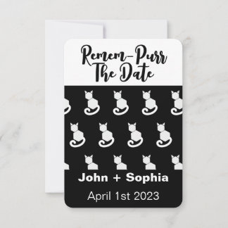 Remem-Purr Funny Modern Black and White Cat Save The Date