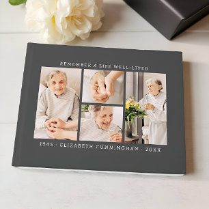 Remember A Life Modern Simple 4 Photo Collage Guest Book