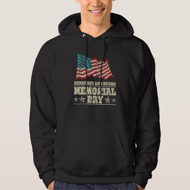 Remember And Honor Memorial Day American Flag Hoodie (Front)
