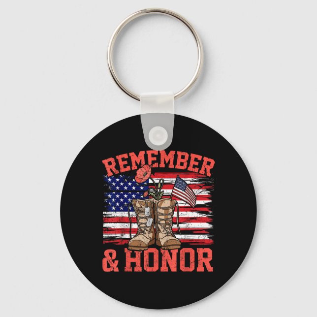 Remember and Honour The Fallen Red Poppy Flag Key Ring (Front)