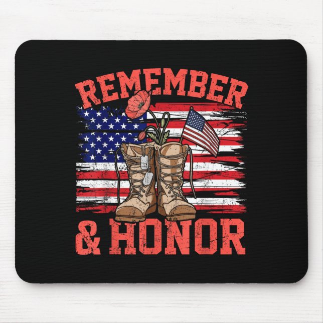 Remember and Honour The Fallen Red Poppy Flag Mouse Pad (Front)