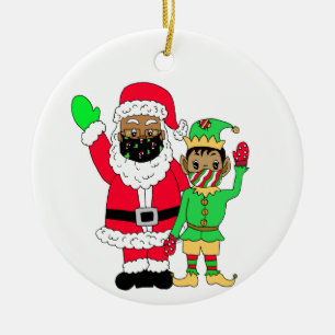 Remember Christmas 2020 Ethnic Santa in Face Mask Ceramic Ornament