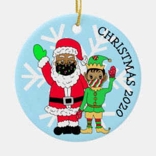 Remember Christmas 2020 Ethnic Santa in Face Mask Ceramic Ornament