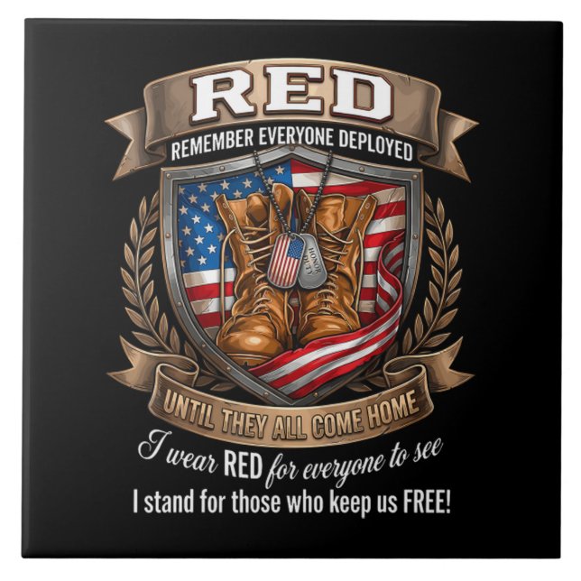 Remember Everyone Deployed Military Red Friday Ceramic Tile (Front)