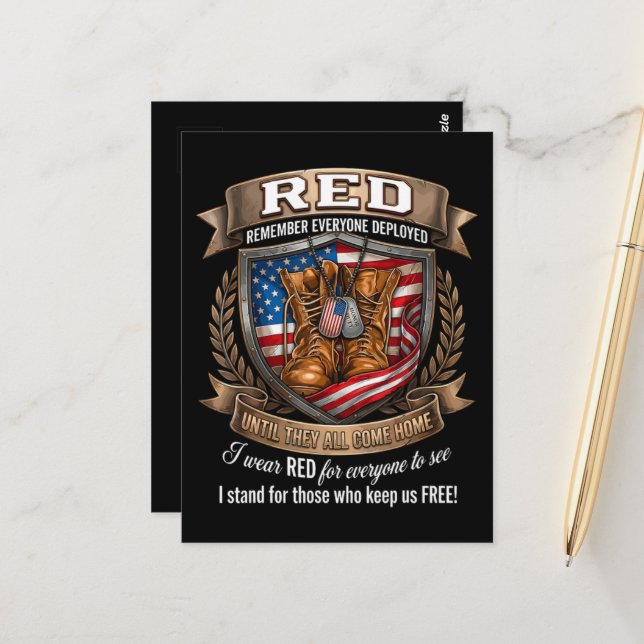 Remember Everyone Deployed Military Red Friday Postcard (Front/Back In Situ)