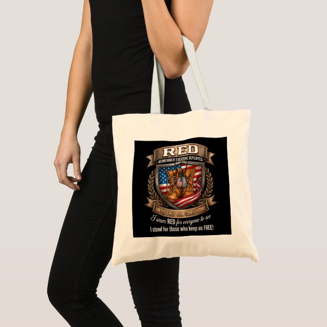 Remember Everyone Deployed Military Red Friday Tote Bag (Front (Product))