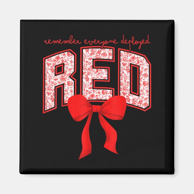 Remember Everyone Deployed RED Bow Toile Military Magnet (Front)