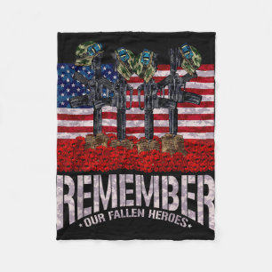 Remember Fallen Heroes Poppy Memorial Day Veteran Fleece Blanket