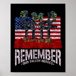 Remember Fallen Heroes Poppy Memorial Day Veteran  Poster