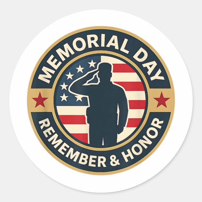 Remember & Honour Patriotic Veterans Memorial Day Classic Round Sticker (Front)