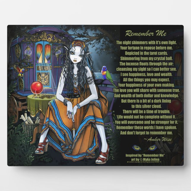 Remember Me Gypsy Fortune Teller Poem Plaque (Front)