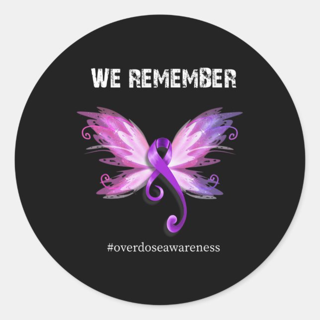 Remember Overdose Awareness Day Purple Ribbon  Classic Round Sticker (Front)