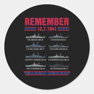 Remember pearl harbor memorial day december 7th classic round sticker