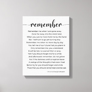 Remember Poem by Christina Georgina Rossetti Canvas Print
