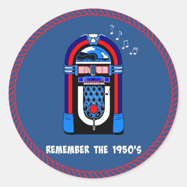 Remember the 1950's, white text on dark colour classic round sticker (Front)