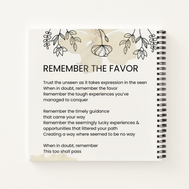Remember The Favour - Grace Filled Uplifting Poem Notebook (Back)