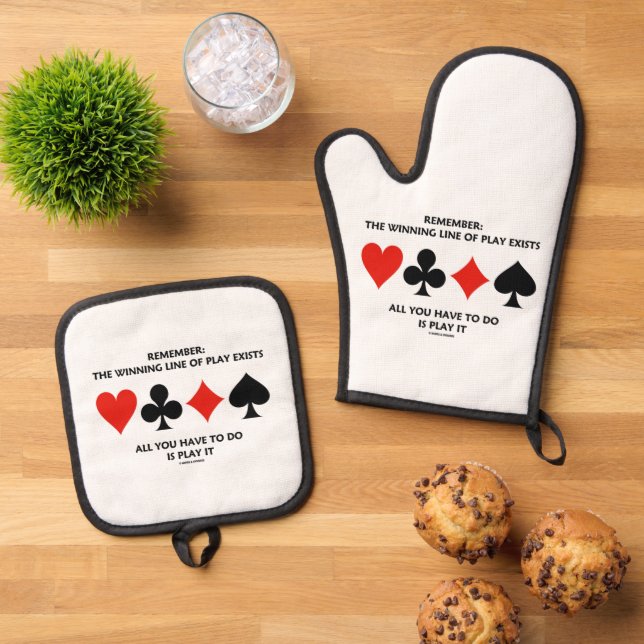 Remember: The Winning Line Of Play Exists Bridge Oven Mitt & Pot Holder Set (Top Down)