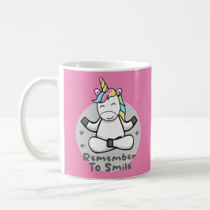 Remember to smile Kawaii happy unicorn doing yoga Coffee Mug
