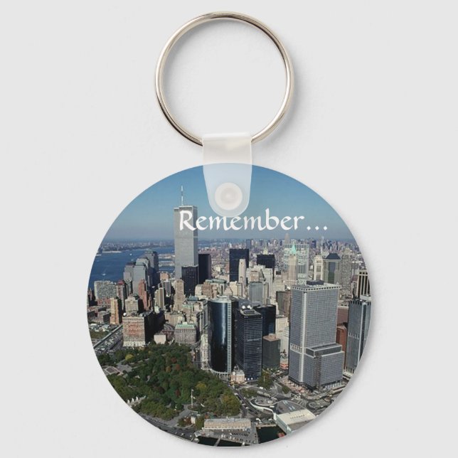 Remember ~ Twin Towers View~ WTC NYC Manhattan Key Ring (Front)
