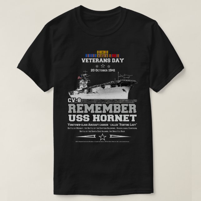 REMEMBER USS Hornet CV8 aircraft carrier 1 T-Shirt (Design Front)