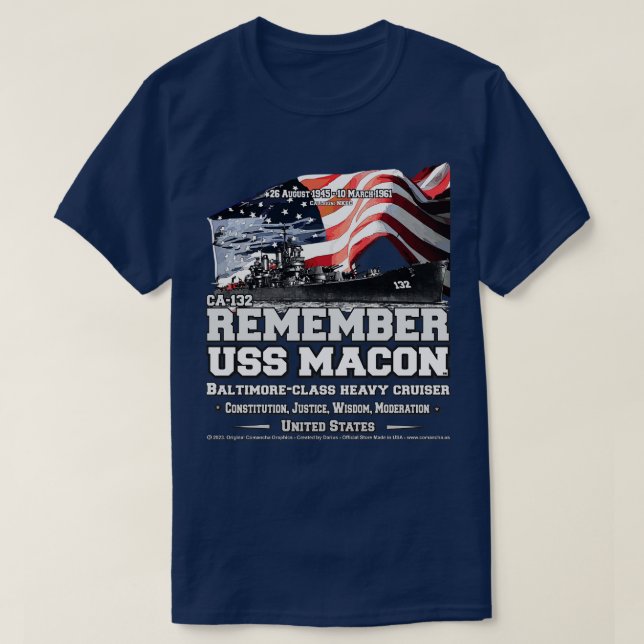 REMEMBER USS Macon CA132 heavy cruiser veterans T-Shirt (Design Front)