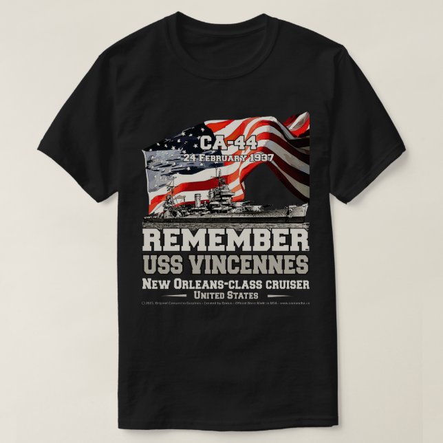 REMEMBER USS Vincennes CA44 US Navy cruiser T-Shirt (Design Front)