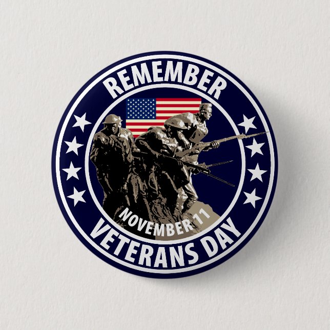 Remember Veterans Day 6 Cm Round Badge (Front)