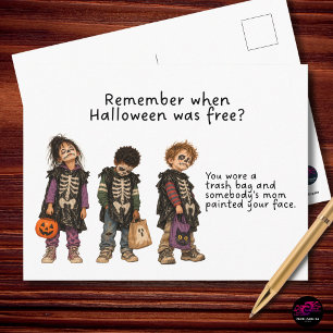 Remember When Halloween Was Free Skeleton Kids Holiday Postcard