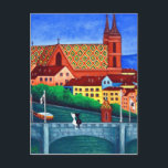 Remembering Basel, Switzerland View Post Card<br><div class="desc">Coloful travel scene of Basel,  Switzerland with her two notorious cats by Lisa Lorenz</div>