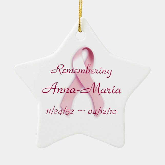 "Remembering____" Breast Cancer Awareness Ribbon Ceramic Tree Decoration (Front)