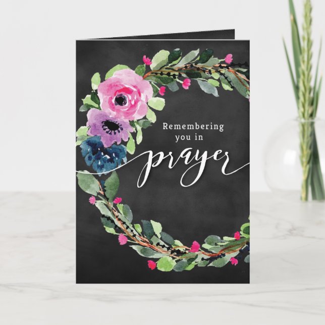 Remembering you in Prayer with Floral Wreath Card (Front)