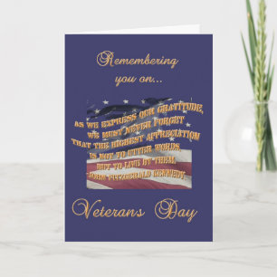 Remembering you on Veteran's Day Thank You Card
