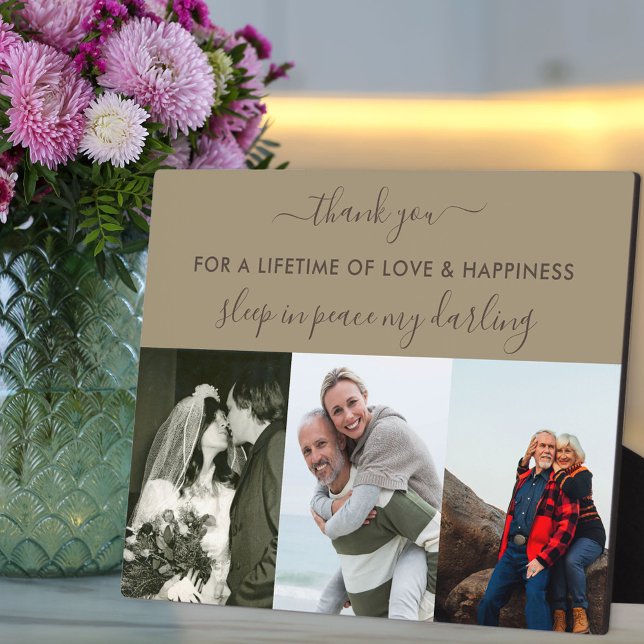 Remembrance 3 Photo Collage Beige Brown Custom Plaque (Creator Uploaded)