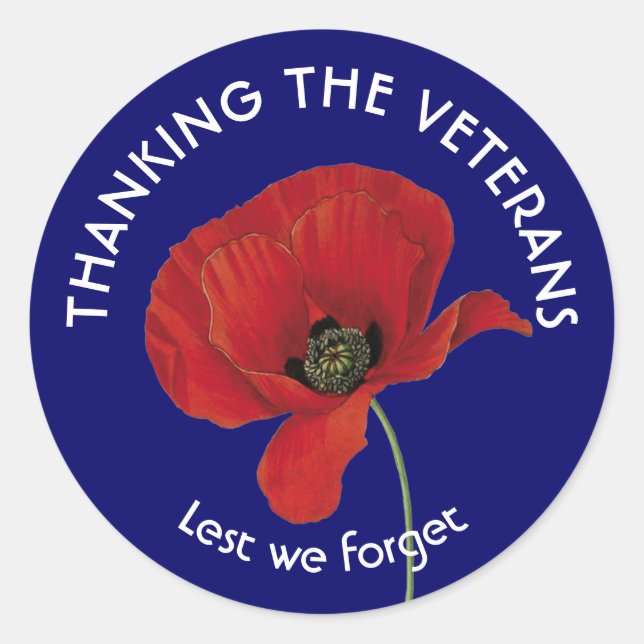 Remembrance | Armistice Day | VETERANS | Poppy Classic Round Sticker (Front)