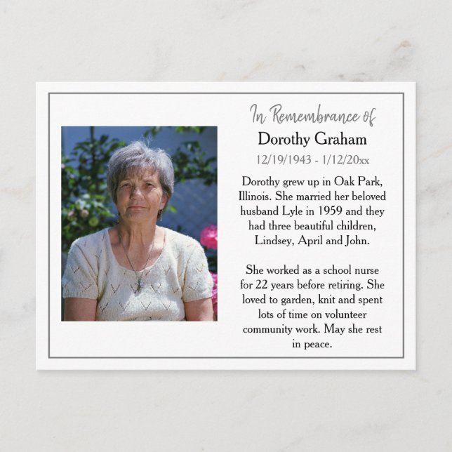 Remembrance Card for Funeral Or Memorial Keepsake (Front)