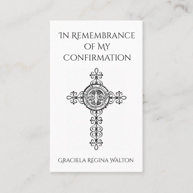 Remembrance Confirmation Cross Dove Holy Card - (Front)