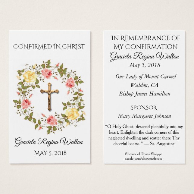 Remembrance Confirmation Crucifix Rose Holy Card - (Front & Back)