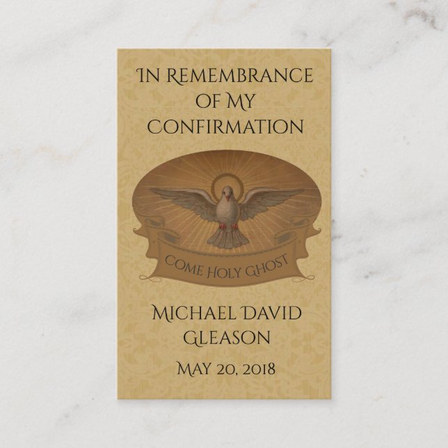 Remembrance Confirmation Gold Dove Holy Card - (Front)