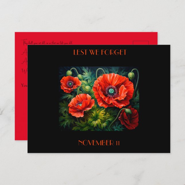 Remembrance Day Poppies. Editable Postcard (Front/Back)