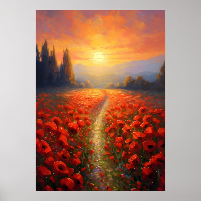 Remembrance Day - Poppy Field with Poppy Flowers Poster (Front)
