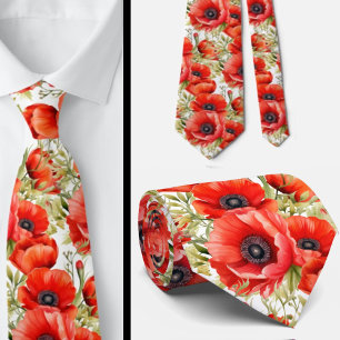 Remembrance Day Red Poppies Poppy Floral Neck TIe