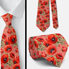 Remembrance Day Red Poppies Poppy Floral Neck TIe