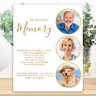 Remembrance Elegant Gold 3 Photo Wedding Memorial  Poster