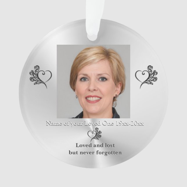 Remembrance for Loved One, Heart and Roses, Photo Ornament (Front)