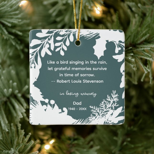 Remembrance Grateful Memories Quote Greenery Photo Ceramic Ornament (Tree)