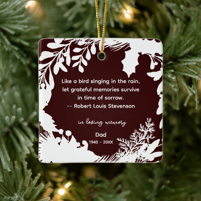Remembrance Grateful Memories Quote Greenery Photo Ceramic Ornament (Tree)