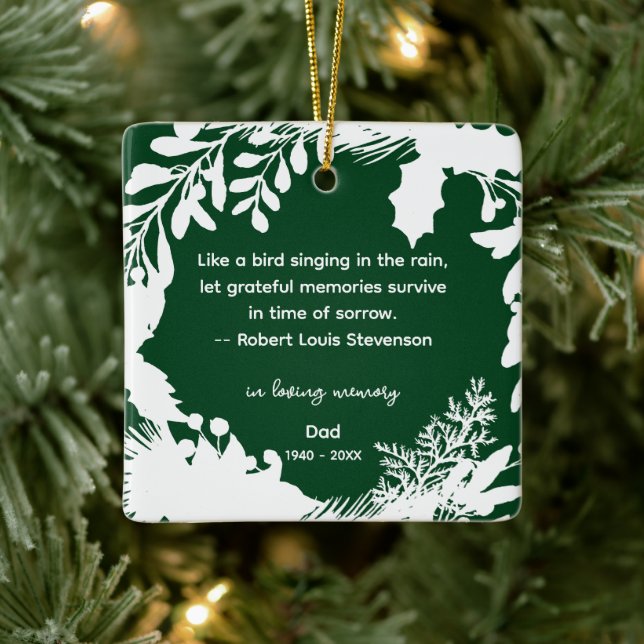 Remembrance Grateful Memories Quote Greenery Photo Ceramic Ornament (Tree)